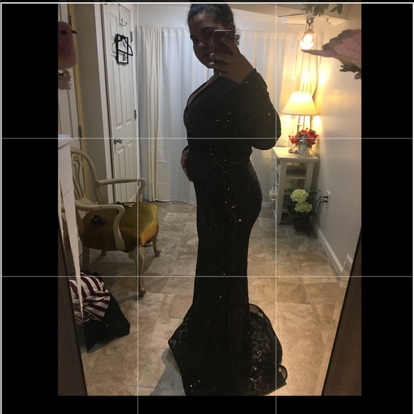 Custom Black Long Sleeve Prom Gown - Picture 3 of 3